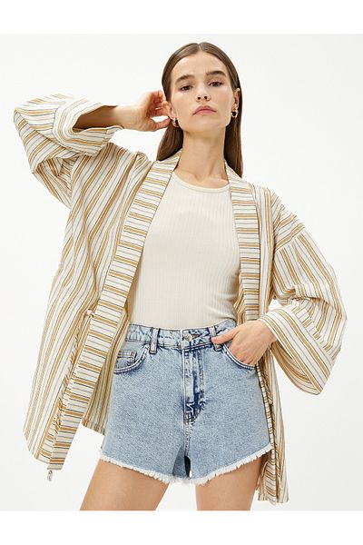 Koton Cotton Kimono Pocket Tied Waist