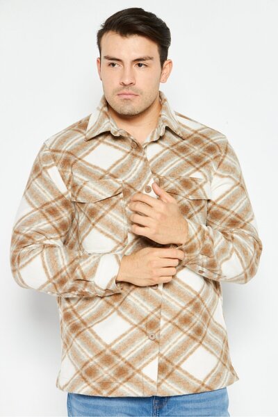CELIO قميص رجالي منقوش، بيج