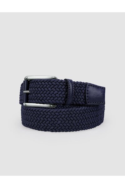 Cabani Knitwear Navy Blue Knitted Detailed 4 cm Men's Casual Belt