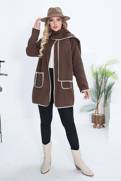 Bestenur Sarel 1270 Model Stamp Brown Jacket - Με Φουλάρι