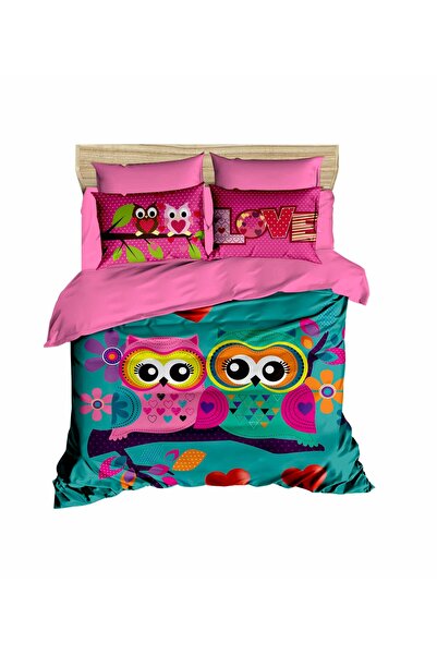 Fabeteks Sevgililer Günü Baykuş Desenli  Dijital Çift Kişilik Uyku Seti