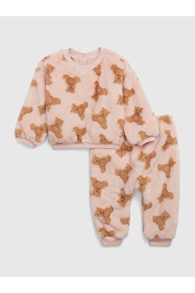 GAP Bebek Pembe Brannan Bear Desenli Sherpa Outfit Set