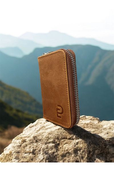 gökstore Unisex Vintage Leather Wallet - Brown, Zip-Up, 11 Card Compartment Card Holder