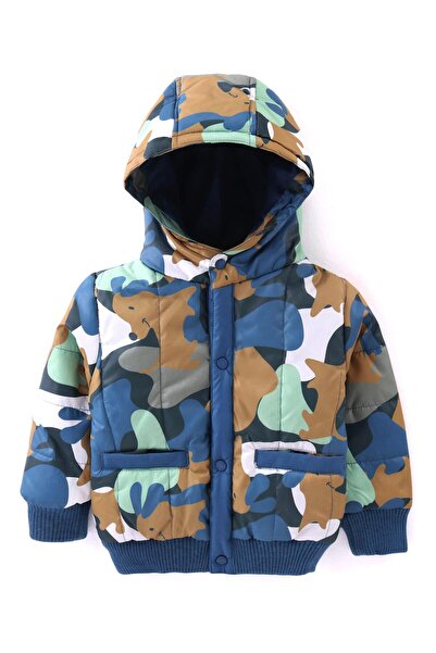 Babyhug Full Sleeves Padded Hooded Jacket Camouflage Print - Blue