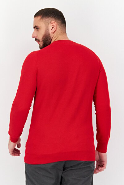 CELIO Men Crew Neck Knitted Long Sleeves Sweater, Red