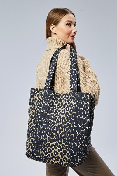 Çınar Bez Çanta Koyu Leopar Desen Çanta