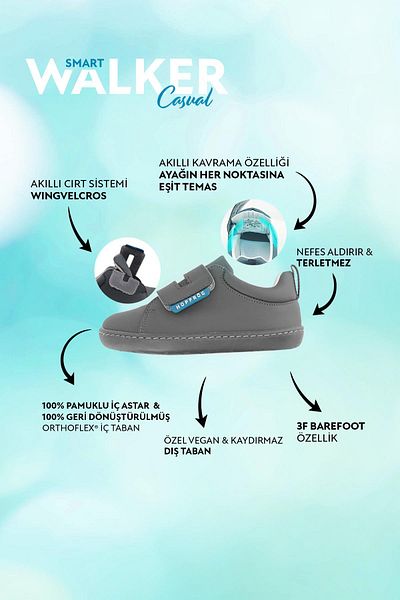 HOPFRÖG Детски боси обувки Smart Walker сиви, супер матови