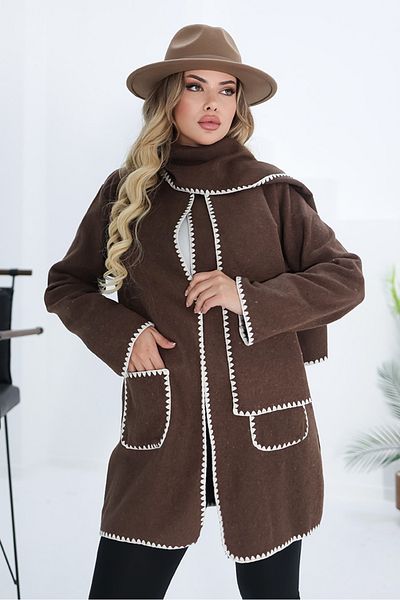 Bestenur Sarel 1270 Model Stamp Brown Jacket - Με Φουλάρι