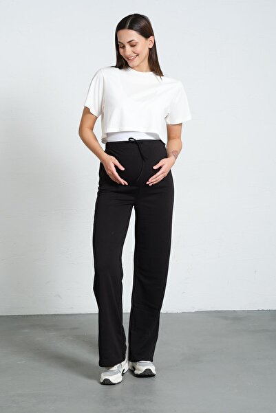 BUSA Hamile Yüksek Bel Bol Paça Eşofman Altı SİYAH