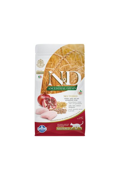 Farmina طعام جاف للقطط البالغة المخصية من N&D Ancestral Grain Chicken & Pomeg...