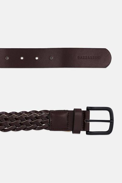 GAZZARRİNİ Men Leather Buckle Belt, Maroon