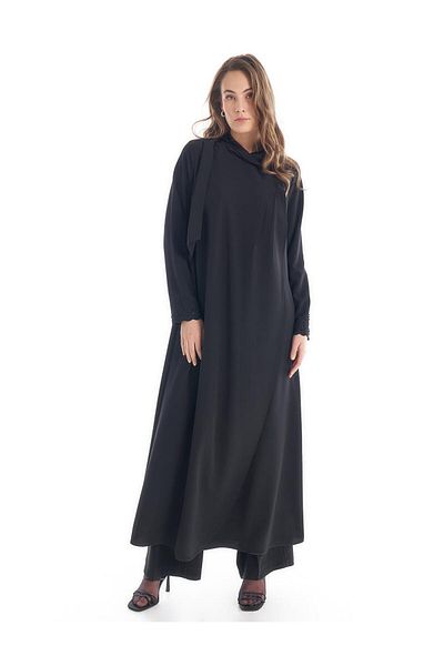 Kayra Black Embroidered Shawl Collar Clothing