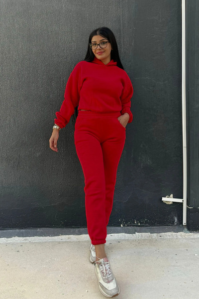 YAKAMEL Kadın Şardonlu Pamuklu Esnek Rahat Spor Eşofman Takımı