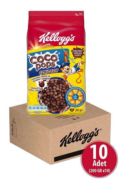 Kellogg's Coco Pops Chocolate 200 g X 10 Pieces, Contains Fiber, Iron and 7 Vitamins