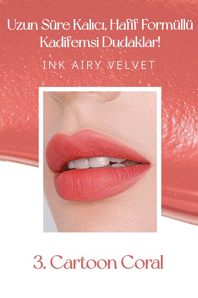 PERIPERA Tint Peripera Ink Airy Velvet with Long-Lasting and Lightweight Formula, Velvet Finish (3 Cartoon Coral)
