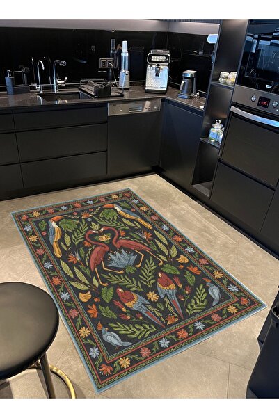 Rugs Modern Halı Berlin Tropikal Tukan Papağan Kuş Temalı Dokuma Taban Tasarı...