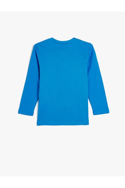 Koton Space Themed Crew Neck Cotton T-Shirt - Long Sleeve and Print Detail