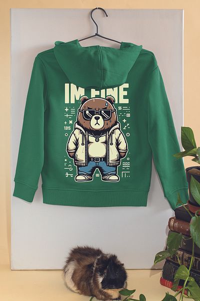 ADABEBEK Trend Premium I'm Fine - Детски суитшърт Oversize с очила и щампа на плюшено мече 22515