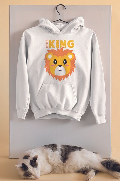 ADABEBEK Hanorac oversize unisex cu imprimeu Little King Leon pentru copii