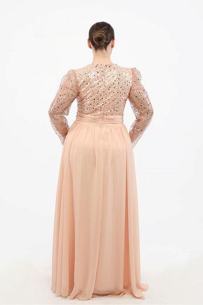 Aperla Βραδινό φόρεμα Princess Chiffon με μακρυμάνικο λαιμόκοψη με χάντρες