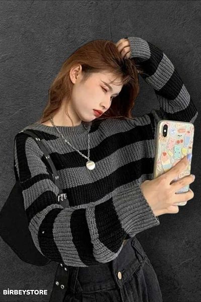 BİRBEYSTORE Striped Knitwear Women's Sweater
