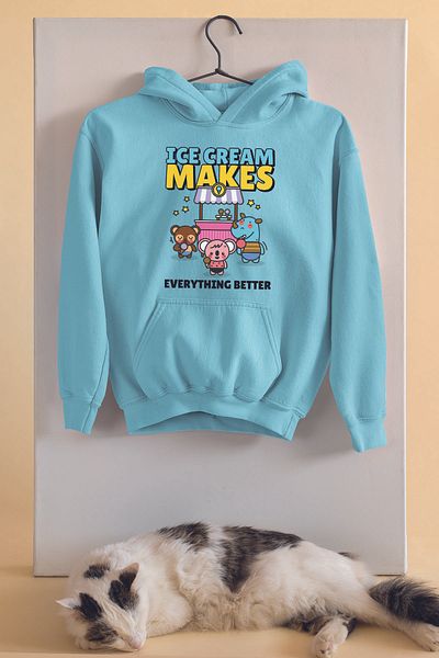 ADABEBEK Hanorac oversize cu imprimeu unisex Ice Cream Shop Animals 22904