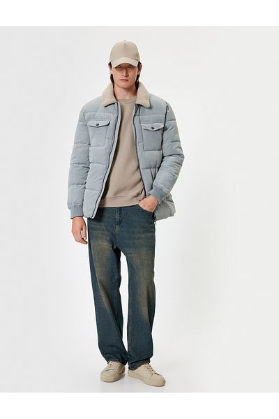 Koton Slim Fit Inflatable Coat Plush Collar Detailed Zippered