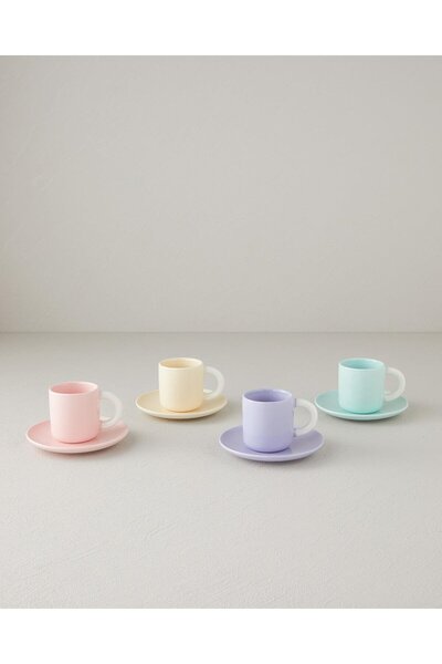 English Home Softy New Bone China 8 Parça 4 Kişilik Kahve Fincan Takımı 100 ml Renkli