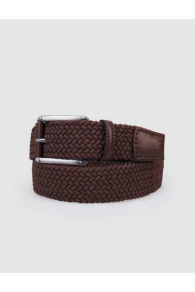 Cabani Knitwear Brown Knitted Detailed 4 cm Men's Casual Belt