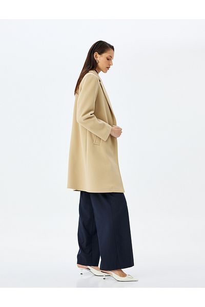 Koton Double Breasted Long Stamp Coat with Buttoned Pockets