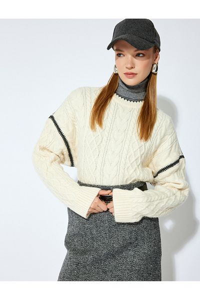 Koton X Şahika Ercümen - Pulover din tricot de păr cu mânecă lungă, cu textura moale, contrast de culoare