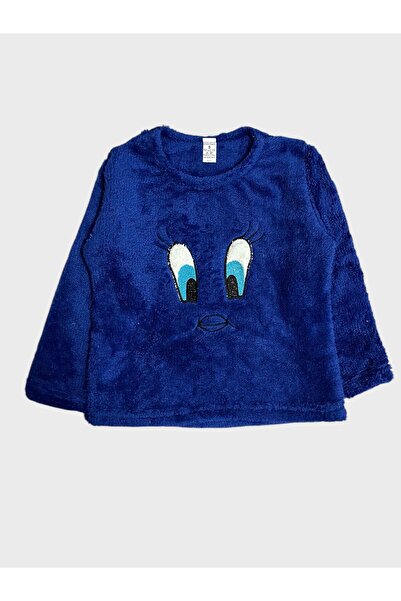 Genel Markalar Erkek Çocuk Mavi Tweety Desenli Uzun Kollu Kışlık Polar Pijama Takım