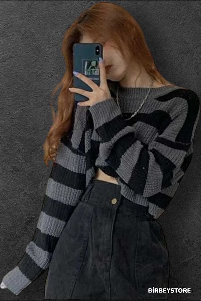 BİRBEYSTORE Striped Knitwear Women's Sweater