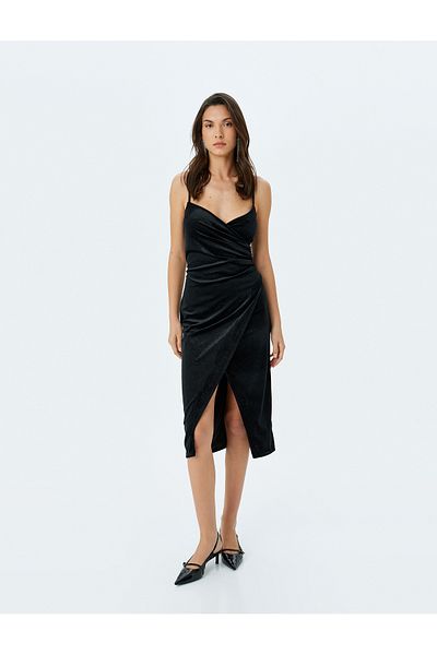 Koton Φόρεμα Lurex με σχισμή λαιμόκοψη με διπλό στήθος Midi