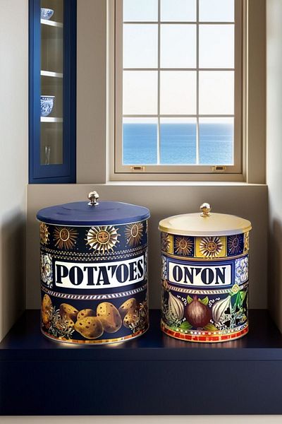 Arma House La Dolce Vita - Sicilian Inspired Metal Potato Onion Bucket and Crisper Basket 28*22-2