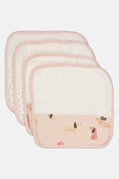 RABBİT BEAR مجموعة مناشف غسيل للبنات الصغار، 4 قطع، باللون الأبيض