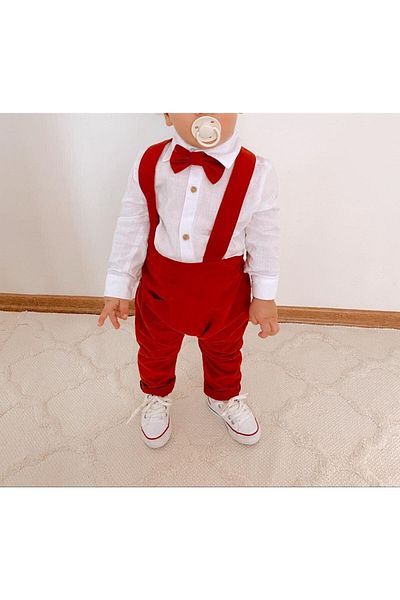 favorimkids Baby Red Salopet Set (Salopet - Shirt - Bow Tie)