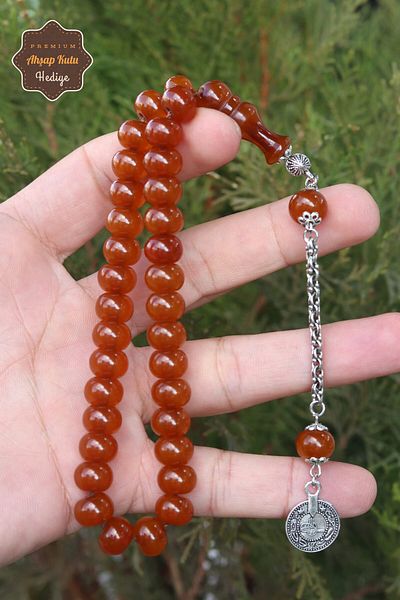 Midyat Nurtaş Gümüş Orange Wheel Cut Clamping Amber Rosary 201023462