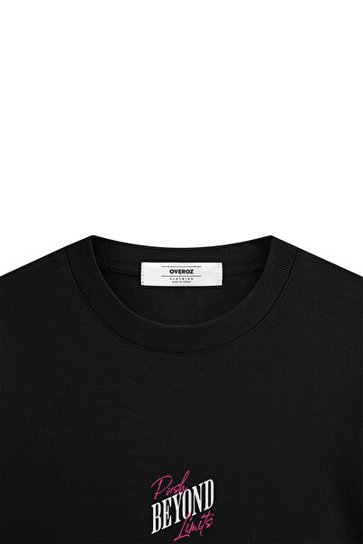 Overoz Beyond Back Printed Black Oversize Unisex T-Shirt - 1290