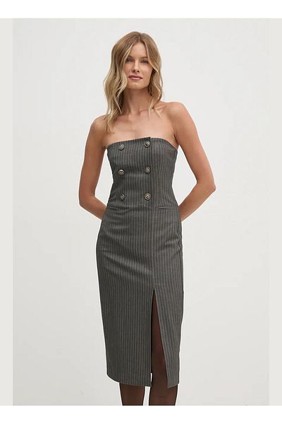 Sisley Γυναικείο φόρεμα με στράπλες γκρι Midi 4OPDLV06L