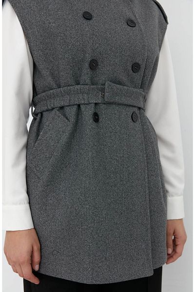 Fatma Atasoy Belted Stamp Oversize Anthracite Midi Vest