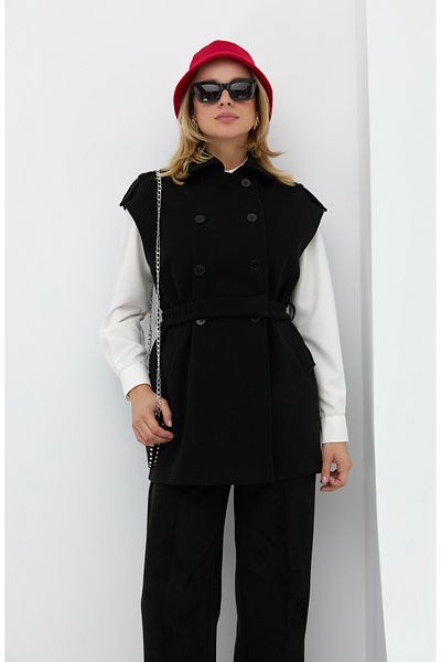 Fatma Atasoy Belted Stamp Oversize Black Midi Vest