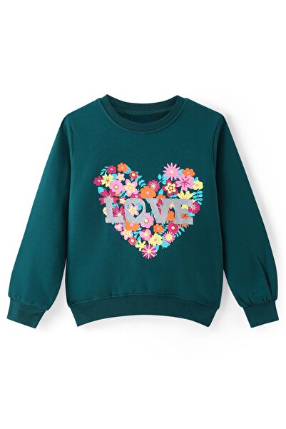 Pine kids سويت شيرت من القطن المحبوك بأكمام طويلة مع طباعة نصية على شكل قلب ز...