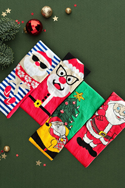 Esinti Чоловічий, жіночий, дитячий набір довгих кольорових новорічних шкарпеток з тематикою Діда Мороза в подарунковій коробці, 4 штуки