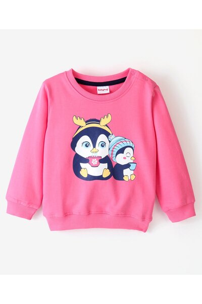 Babyhug Cotton Knit Full Sleeves Penguin Graphics Printed Sweatshirt - Pink