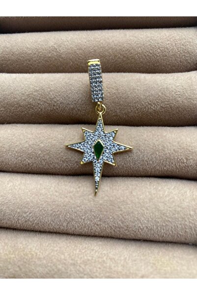 illys Gold Yeşil Baget Taş Kuzey Yıldızlı Ajda Charm veya Kolye Ucu