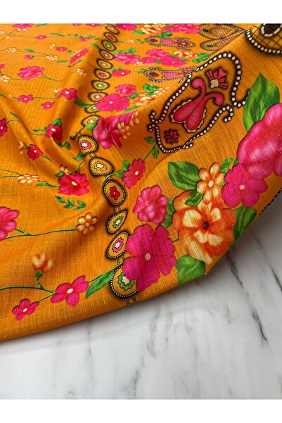 ipekkumaş Altın Simli Otantik Desen Elbiselik Keten Kumaş Ürünümüz Adet Olara...