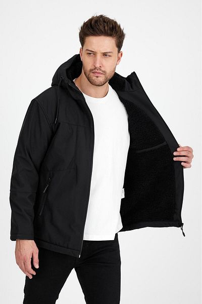 a02teks Waterproof and Windproof Shearling Softshell Slim Fit Men's Coat