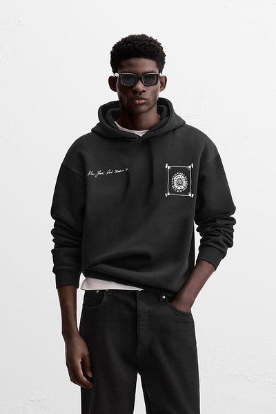 The Champ Clothing Черно ново голямо суичър с качулка и принт Your Art