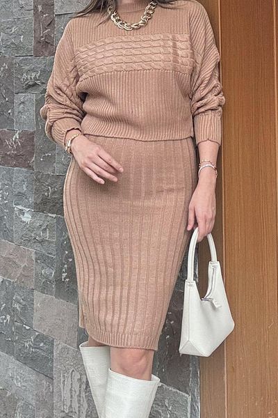 Trade Bazaar Double Knitwear Set with Premium Fabric Crops
